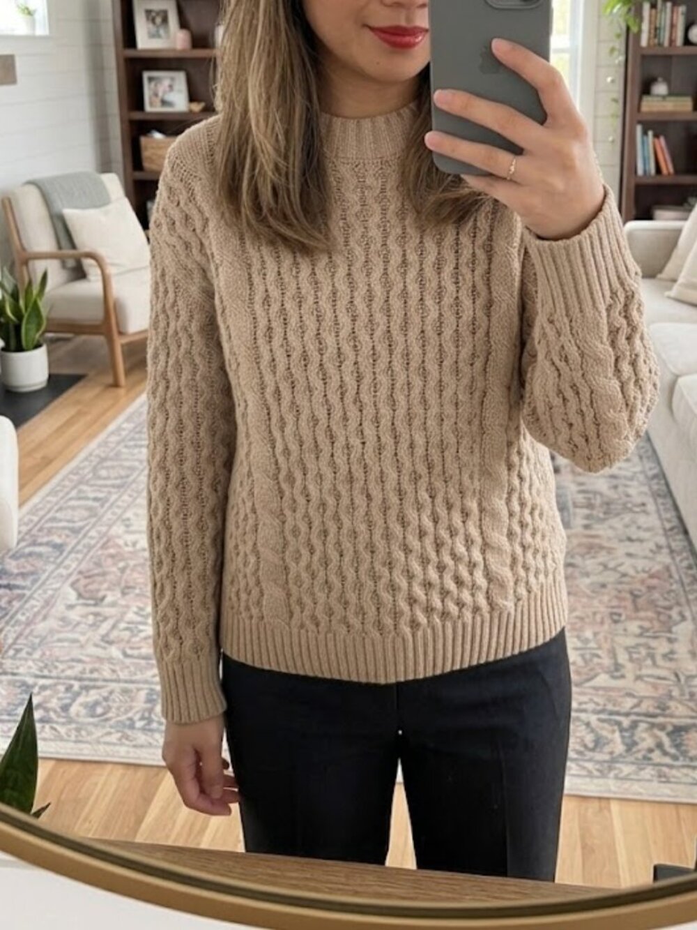 Ann Taylor Beige Chunky Cable Knit Mock Neck Sweater Pullover Women’s Size SP
